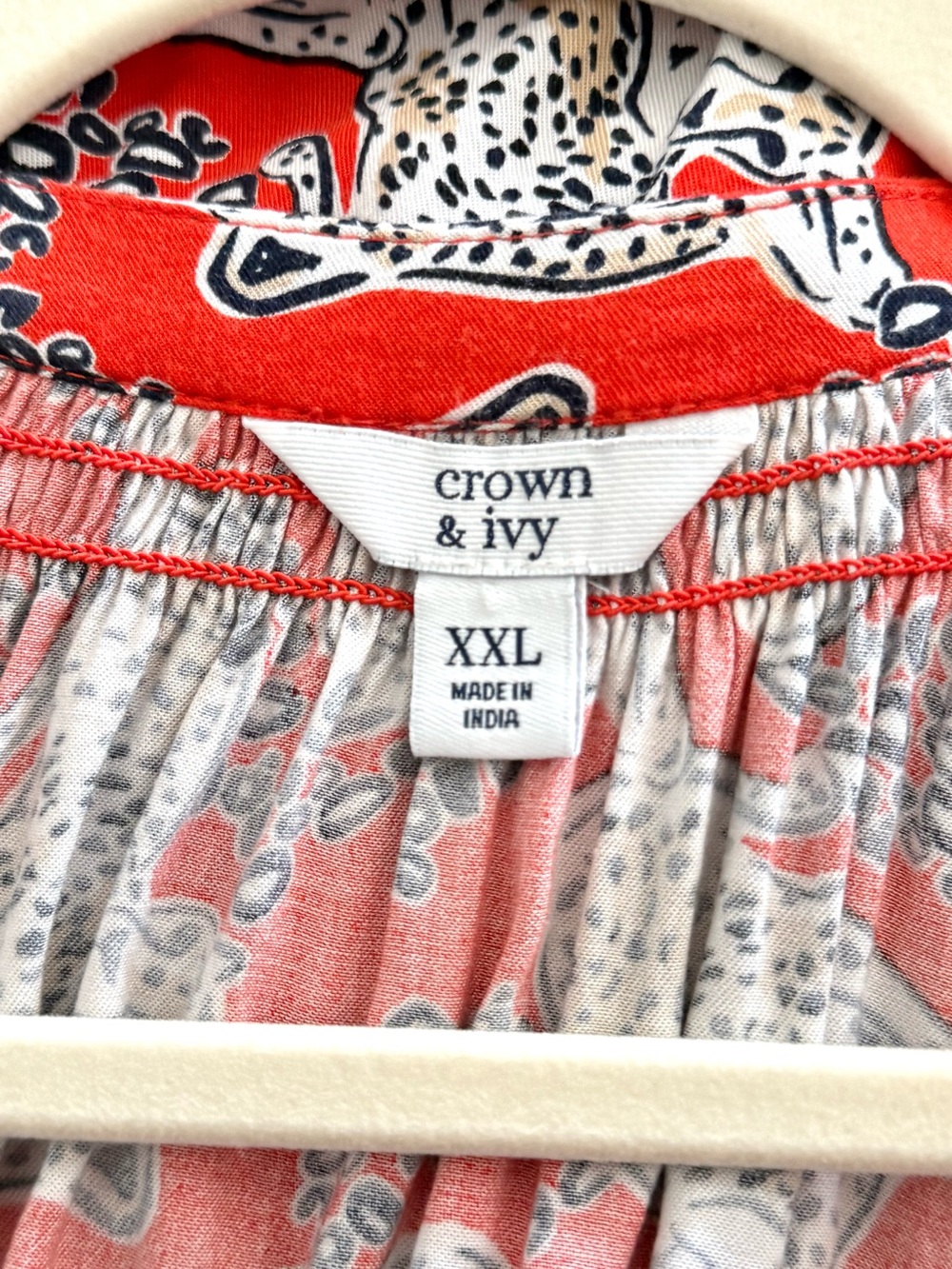 🌻 crown & ivy Red Orange Leopard-Print Peasant Top XXL - Picture 5 of 9